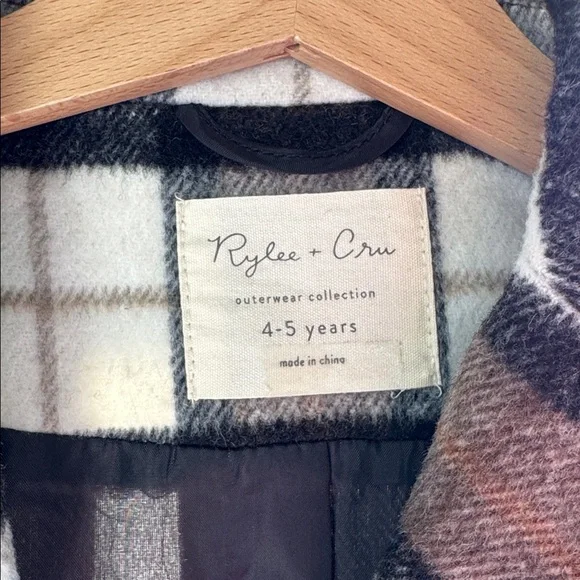 Rylee + Cru Multi Plaid Wool Blend Longline Coat 4-5 years